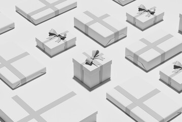Presents: monochrome white gifts background