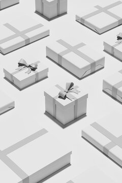 Presents: monochrome white gifts background