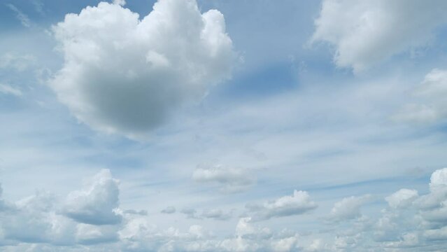 Autumn blue sky with cirrus and cumulus clouds. Beautiful blue sky and cloudscape panoramic. Blue sky cirrus clouds. Timelapse.