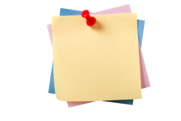 Various colors square sticky post it style note with pushpin yellow isolated transparent background photo PNG file