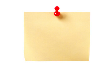 Yellow oblong sticky post it note with pushpin one single isolated transparent background photo PNG file