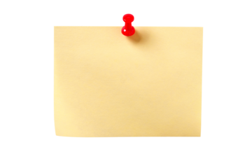 Yellow oblong sticky post it note with pushpin one single isolated transparent background photo PNG file