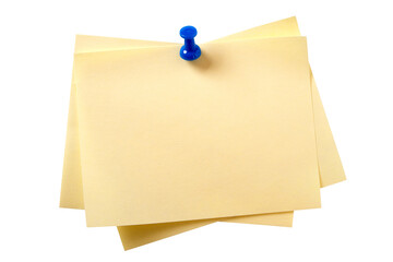 Several yellow oblong sticky post it note with pushpin isolated transparent background photo PNG file
