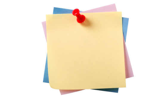 Various colors square sticky post it style note with pushpin yellow isolated transparent background photo PNG file