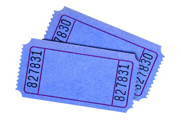 Two plain blank blue tickets stub isolated transparent background photo PNG file
