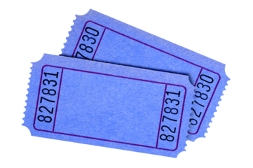 Two plain blank blue tickets stub isolated transparent background photo PNG file