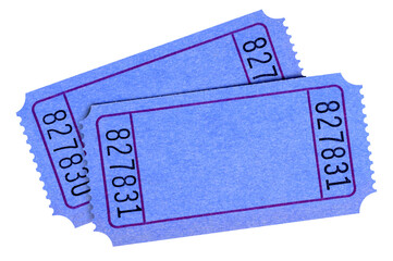 Two blank plain blue movie or raffle ticket stub isolated transparent background photo PNG file