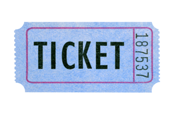 One single blue ticket movie or concert isolated transparent background photo PNG file