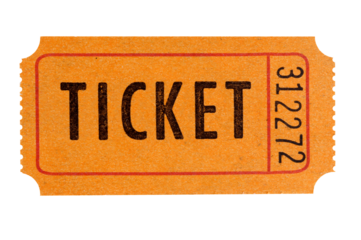 Old orange ticket movie or cinema one isolated transparent background photo PNG file