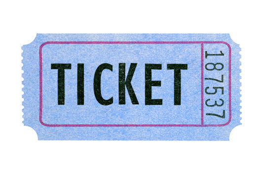 One single blue ticket movie or concert isolated transparent background photo PNG file