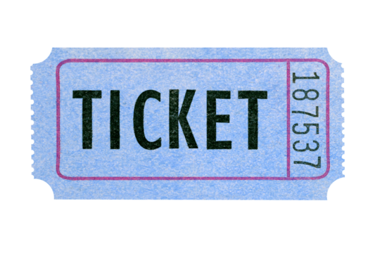 One single blue ticket movie or concert isolated transparent background photo PNG file