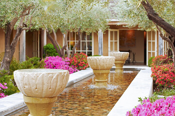 Water fountain at luxury spa