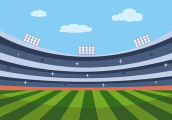 Empty football stadium in flat design vector illustration. © Orapun