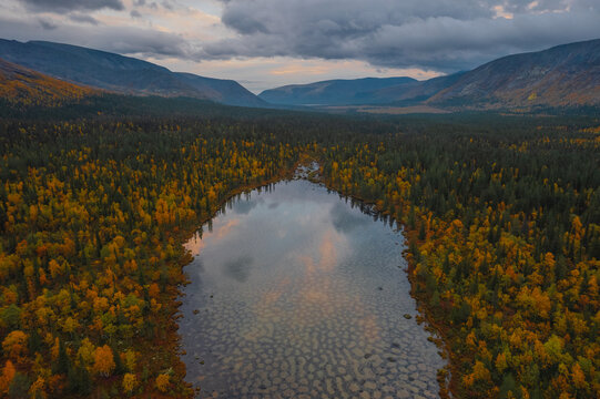 Autumn lake in the North