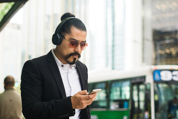 Business man commuting to work in a big city