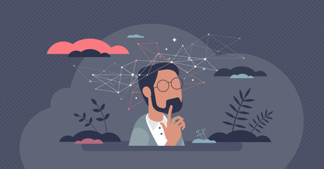 Mind psychology and mental development for logic skills tiny person concept. Education and knowledge for intellect potential vector illustration. Psychological neurology learning to understand brain.