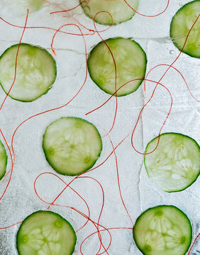 Conceptual still life with cucumbers.