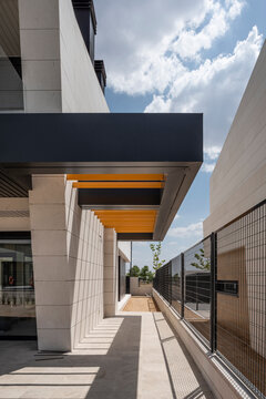Detail of the contruction of a modern luxury villa at daytime. 
