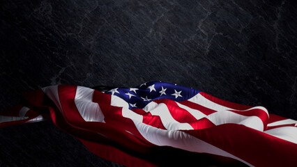 Presidents day Banner. Premium Holiday Background featuring American Flag on Black Stone with Copy-Space.