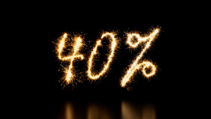 40% Caption written in Sparkler Firework Text. Gold and Black Promo Banner.