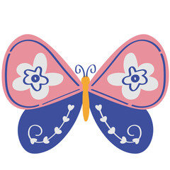 Butterfly with flower pattern vector illustration in flat color design