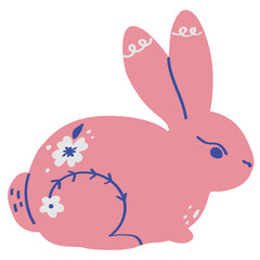 Obraz premium Easter rabbit with flower pattern vector illustration in flat color design