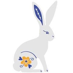 Easter rabbit with flower pattern vector illustration in flat color design