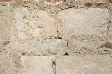 Grey Old Destroyed Brick Wall.