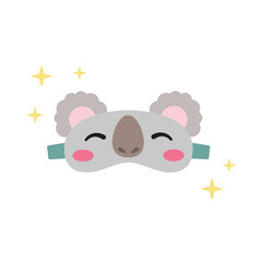 Kids sleeping mask. Cute koala mask. Colorful vector illustration. Happy koala eye mask for children. Flat style illustration