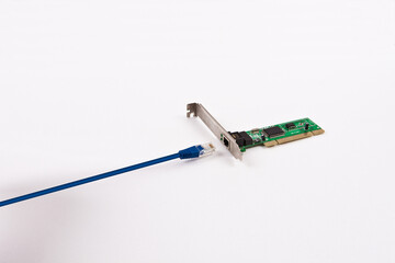 Network LAN card for computer. The LAN card and the background are separated.
