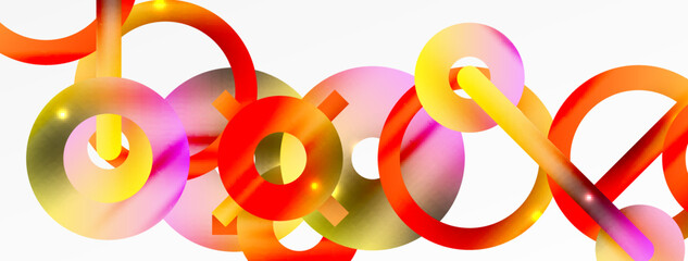 Minimal geometric abstract background. Shiny and glossy circle, line and round shapes design. Trendy techno business template for wallpaper, banner, background or landing