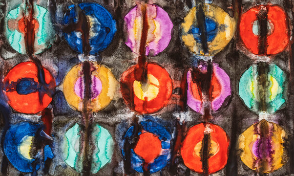 A loosely painted wet-in-wet watercolor abstract grid painting.