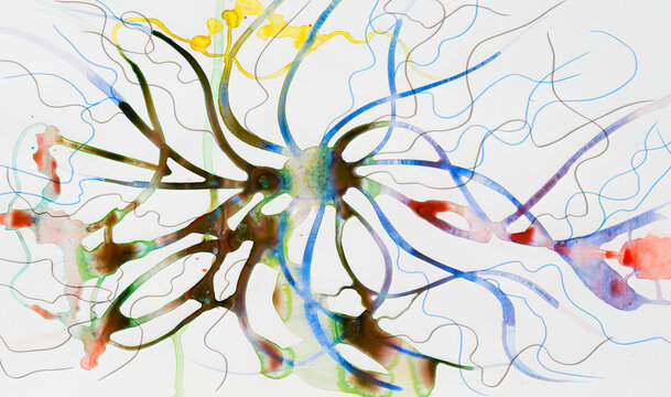A mixed media abstract painting on paper.