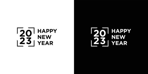 Logo Happy New Year 2023 text design. Cover of business diary for 2023 with wishes. Brochure design template, card, banner, poster, card, banner. 