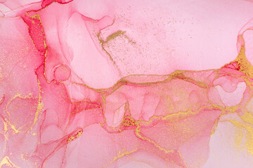 Marble Gradient Pink and Gold Veins Artwork Background.