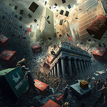 Global financial crisis stock market crash collapse of economy and wall street in ruis, end of banking and financial system, concept illustration