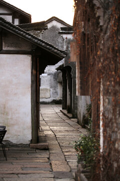 Closeup street scene of a traditional Chinese ancient town