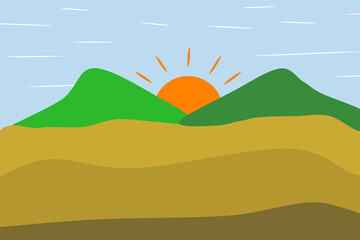 Illustration of Mountain Landscape, with fresh sun and sky