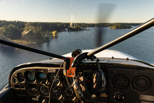 Cockpit Of Float Plane Over River