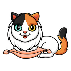 Cute turkish van cat cartoon on the pillow