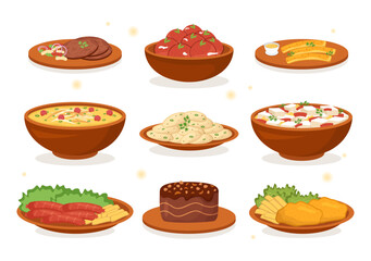 German Food Restaurant with Collection of Delicious Cuisine Traditional and Drinks in Flat Cartoon Hand Drawn Templates Illustration