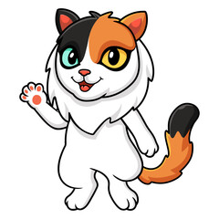 Cute turkish van cat cartoon waving hand