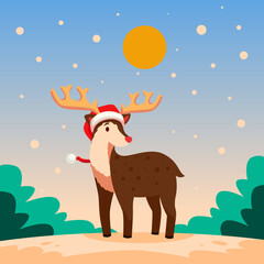 Little Reindeer with Santa hat on Christmas Cartoon Illustration Book Cover