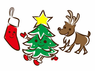 クリスマスのイメージのかわいいキャラクターイラストセット