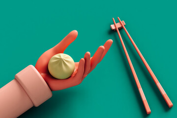 cartoon hand holding a dumpling