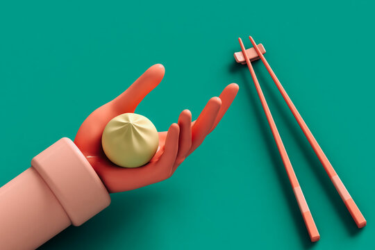 cartoon hand holding a dumpling