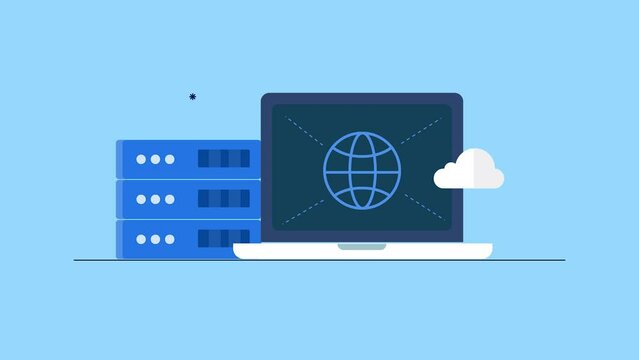 Animation concept of domain name system - DNS - cloud data storage technology.