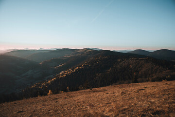 Beautiful mountains view in the morning. Autumn landscape