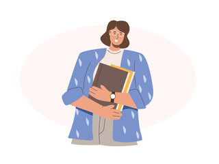 College or university student holding book. Study, education