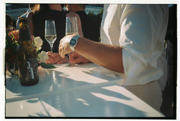 Elegant hi-end couple dating in sophisticated restaurant